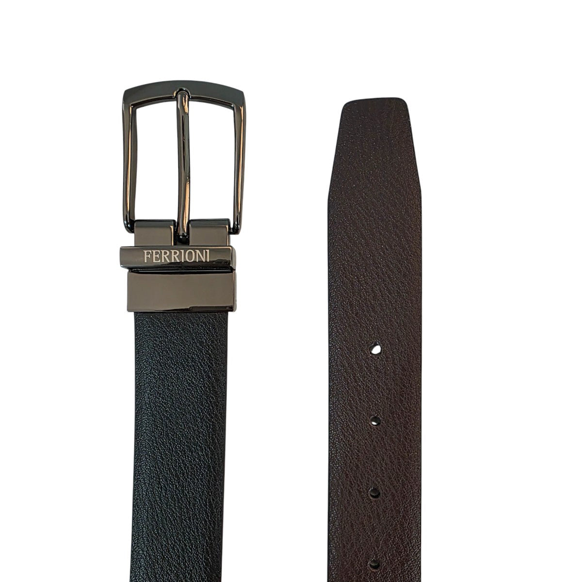 Cinturon Ferrioni Reversible Piel Genuina Negro Moka 34mm-30-32