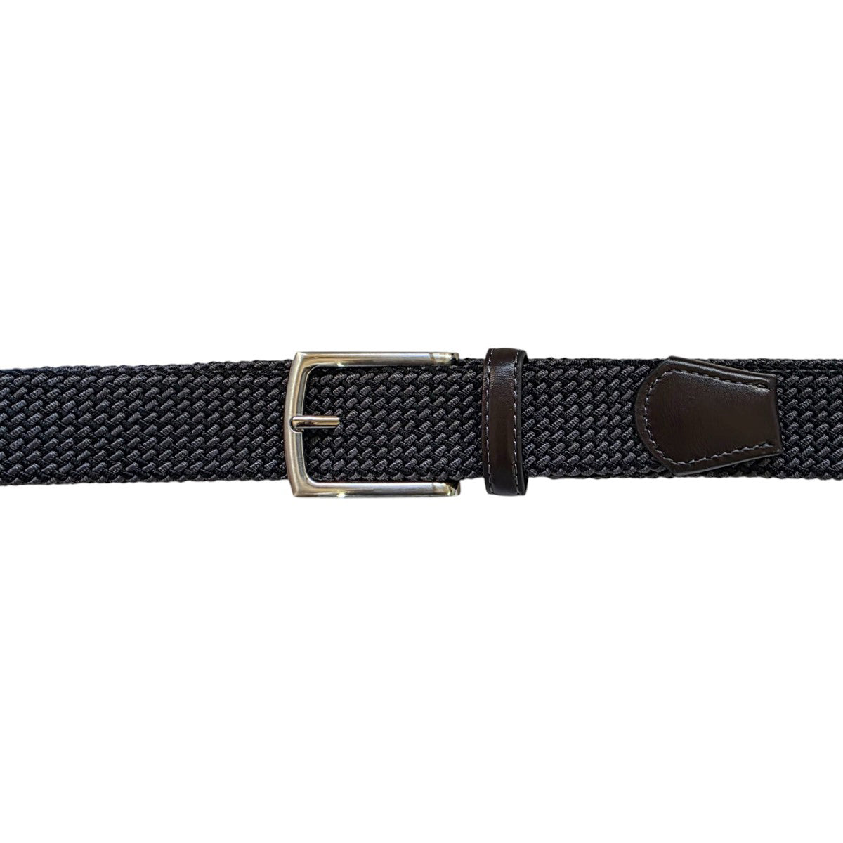 Cinturón Ferrioni Textil Elástico Trenzado Negro Gris Hombre-30-32