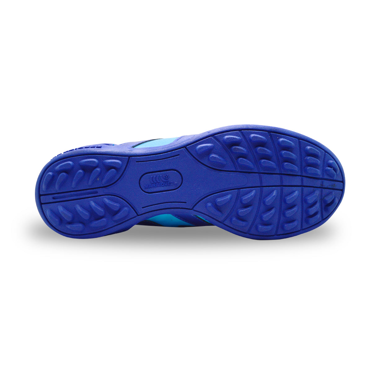 Tenis fútbol rápido infantil Manriquez turf suela hule azul-23.5
