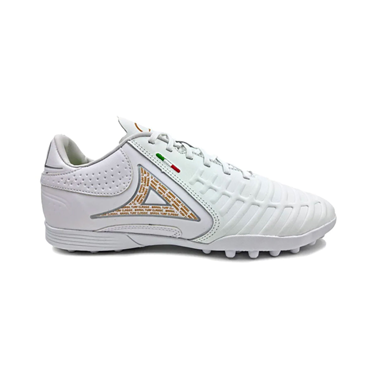 Botines Pirma Brasil Blanco Dorado Turf Ligero Cómodo Resistente