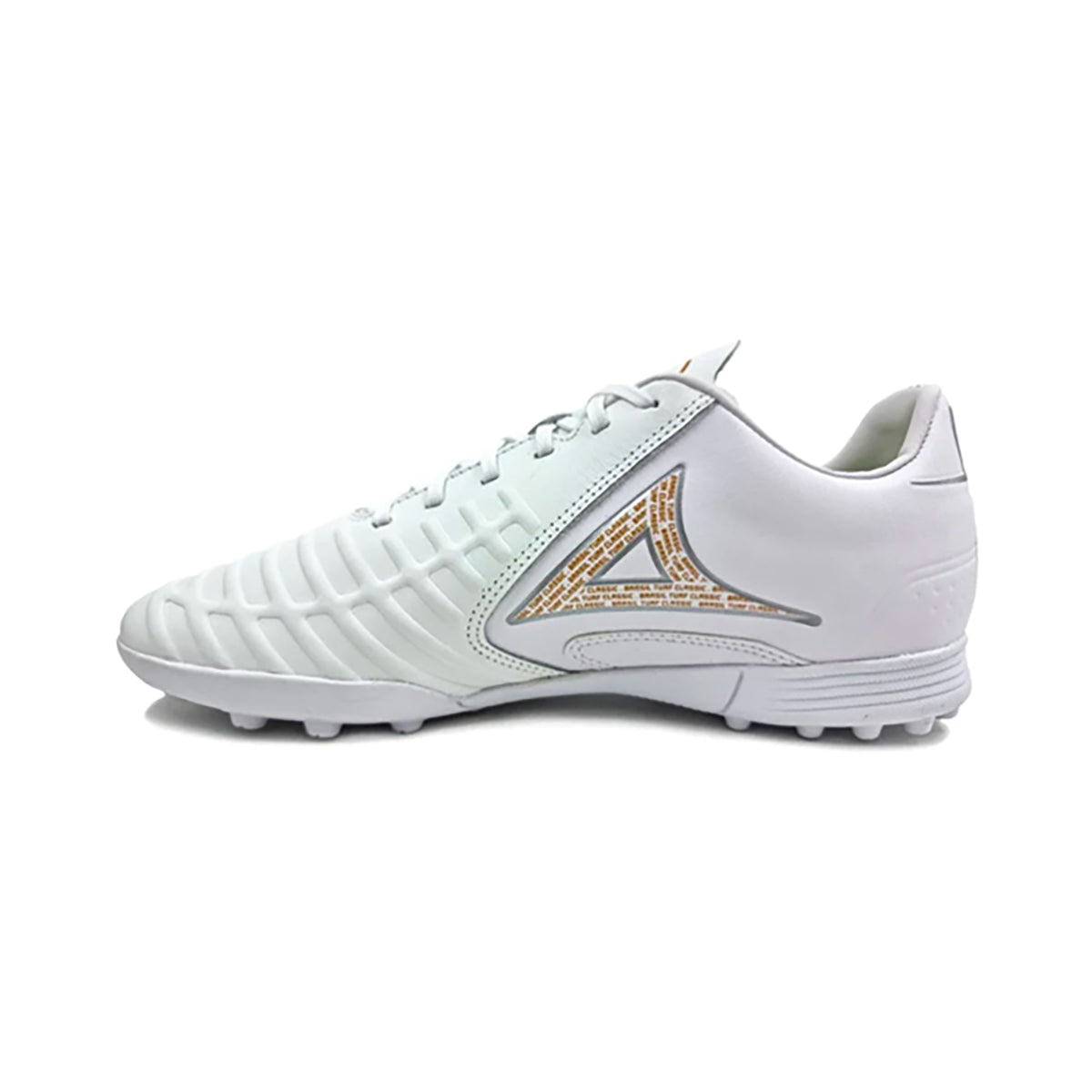 Botines Pirma Brasil Blanco Dorado Turf Ligero Cómodo Resistente