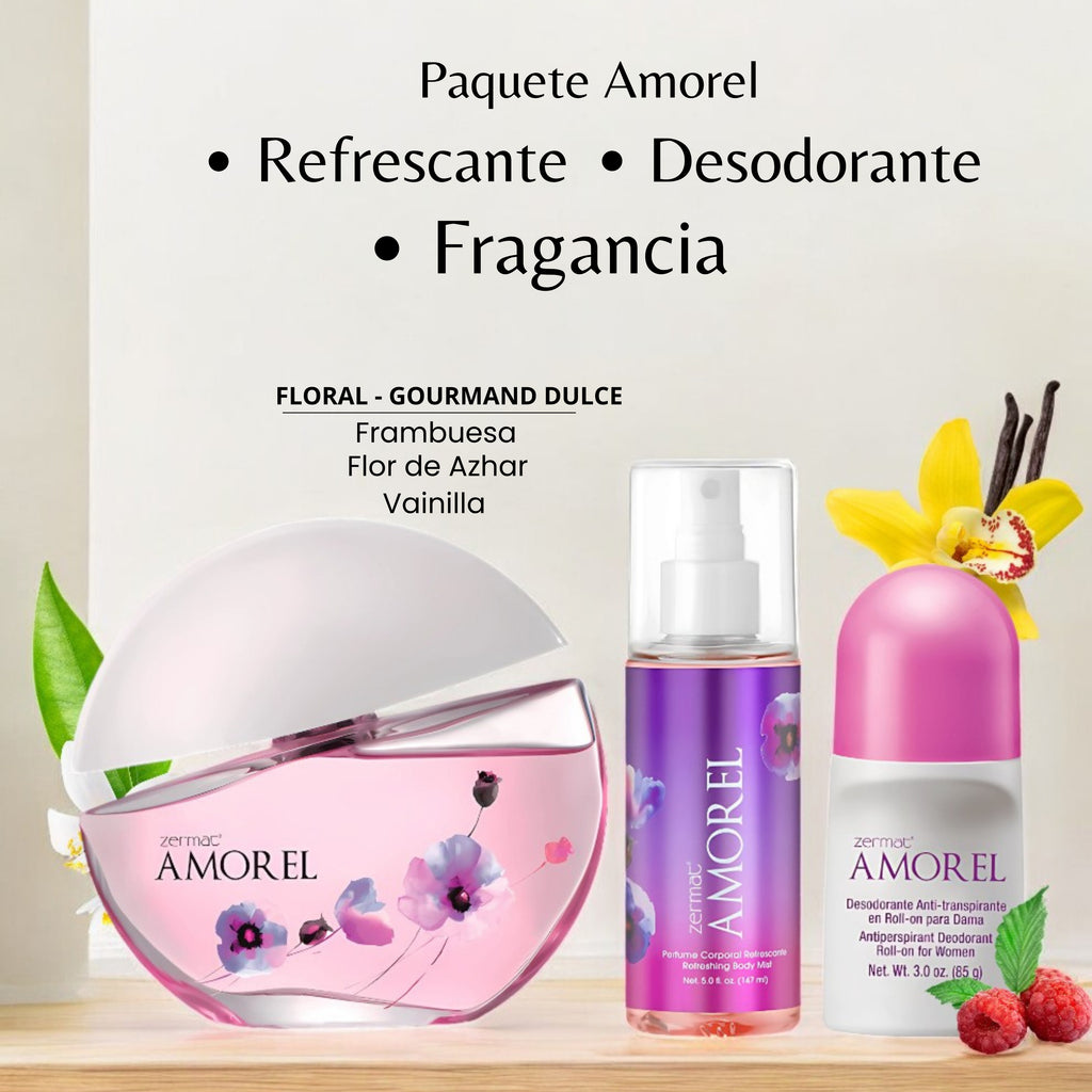 Set Zermat Amorel mujer perfume, desodorante y refrescante