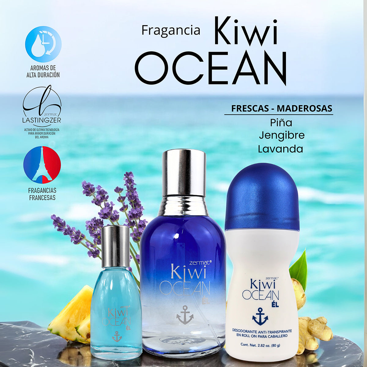 Paquete Perfume Kiwi Ocean Hombre Zermat 135ml Duradero