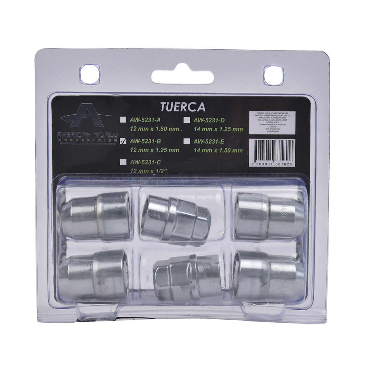 Seguro de rin 12 x 1.25 birlos A American World Accesories