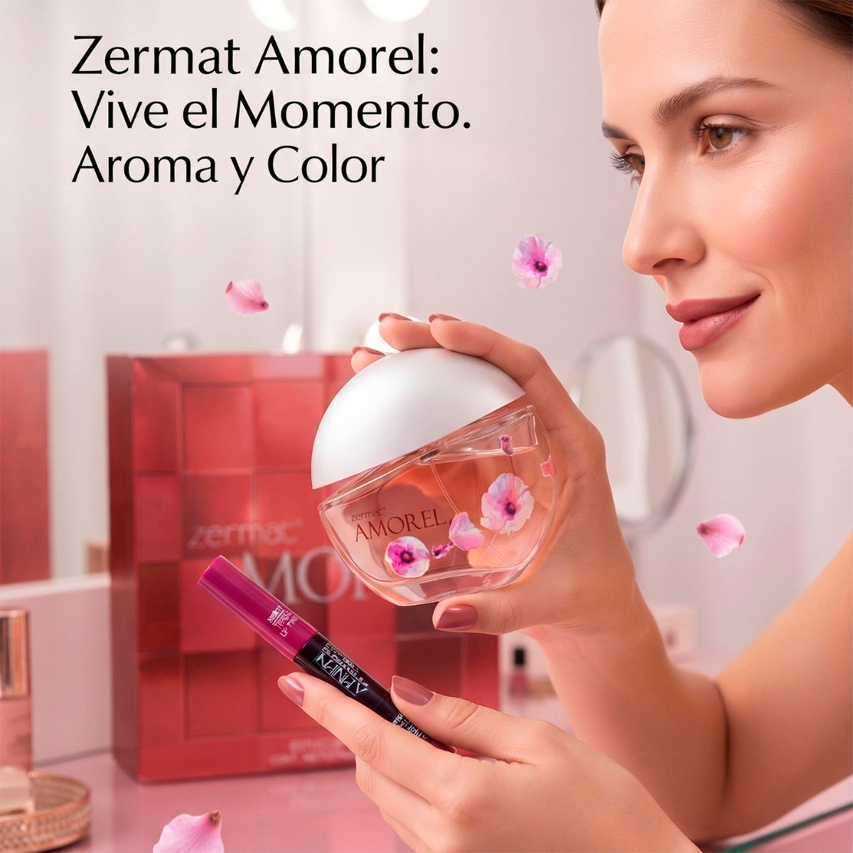 Perfume Mujer Zermat Amorel Estuche con Tinta Rosa