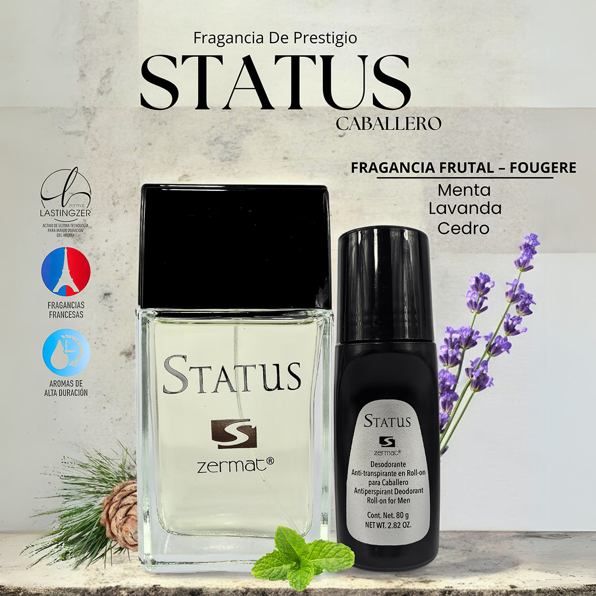 Paquete Perfume Zermat Status 100ml Caballero + Desodorante