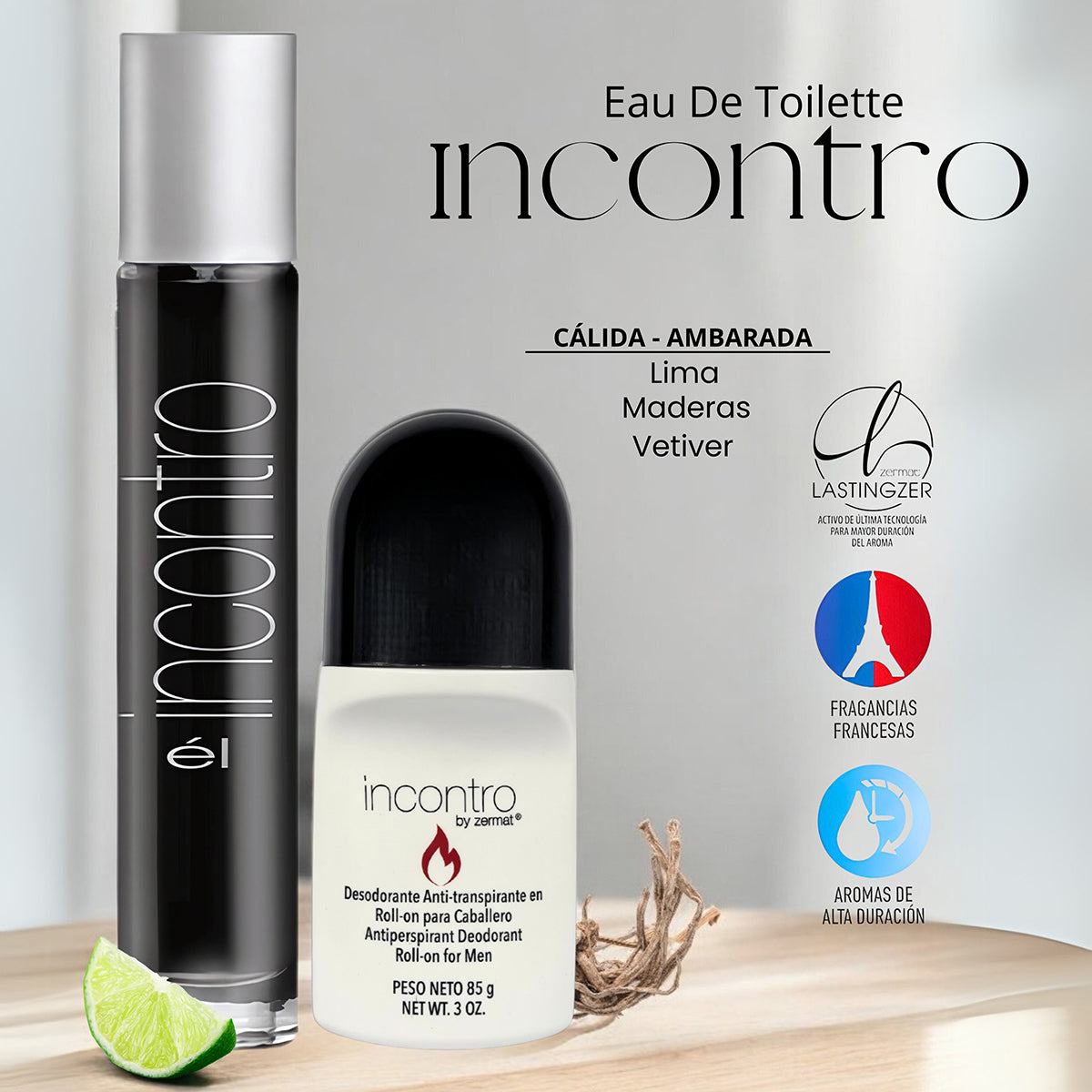 Perfume Zermat Incontro paquete hombre con desodorante