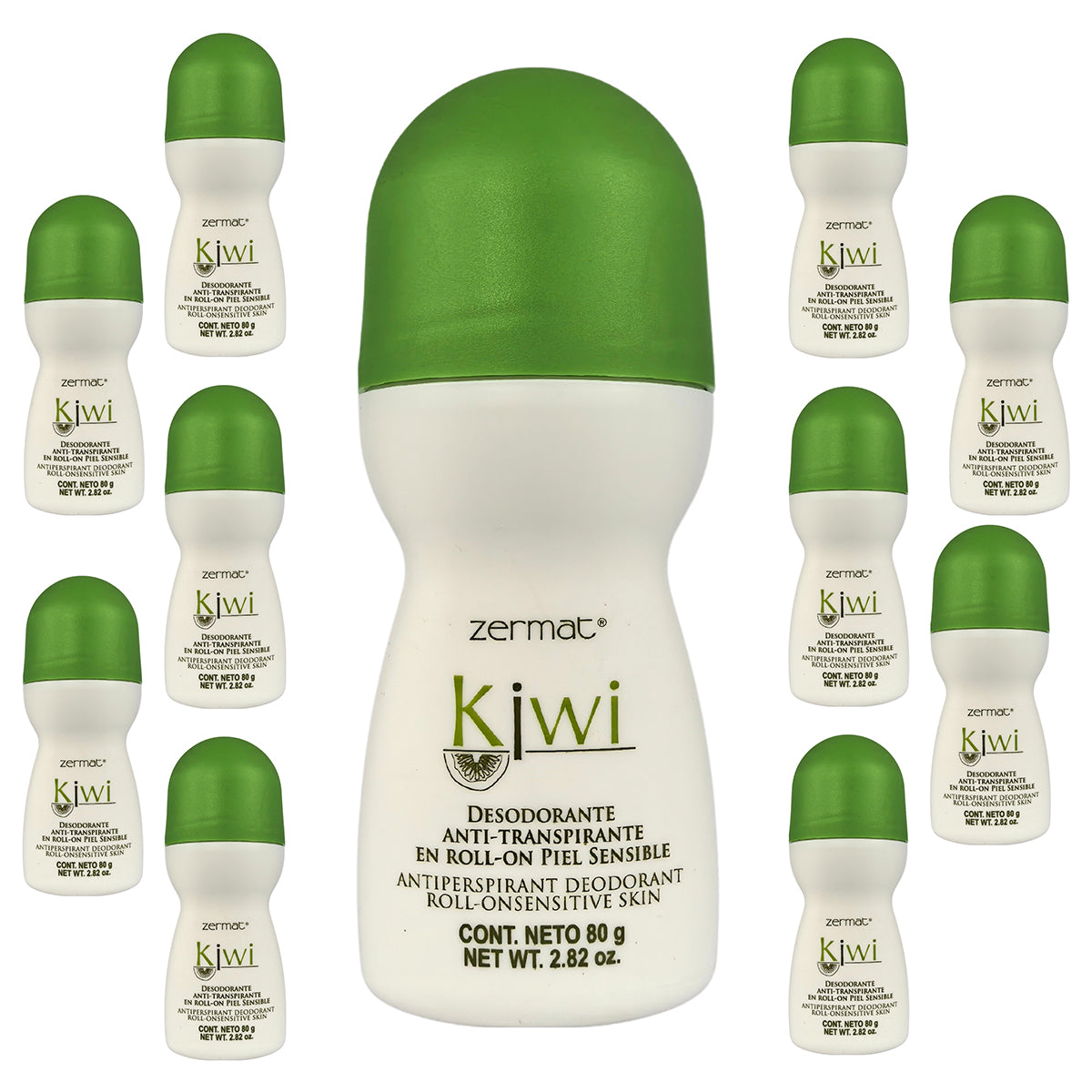 Paquete 10 desodorantes Zermat kiwi piel sensible roll on