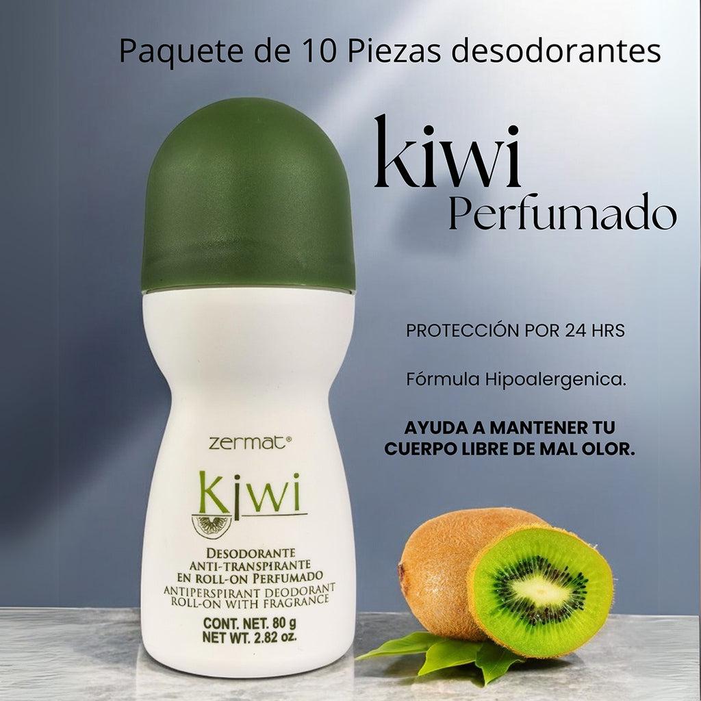 Desodorante Zermat Roll On Kiwi unisex paquete de 10