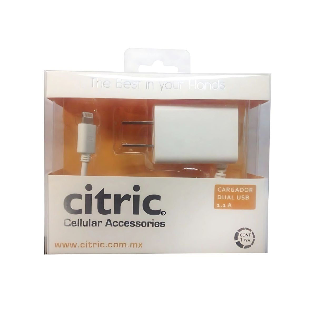 Cargador dual Citric Lightning USB 2A blanco portátil y seguro