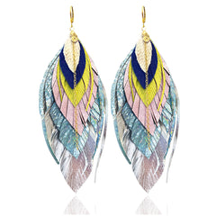 Aretes largos 12 cm arcoíris de piel metalizada baño oro-12