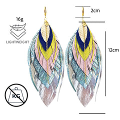 Aretes largos 12 cm arcoíris de piel metalizada baño oro-12