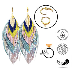 Aretes largos 12 cm arcoíris de piel metalizada baño oro-12