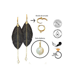 Aretes largos mujer accesorios VANGANIA con perla y cadena-8 CM