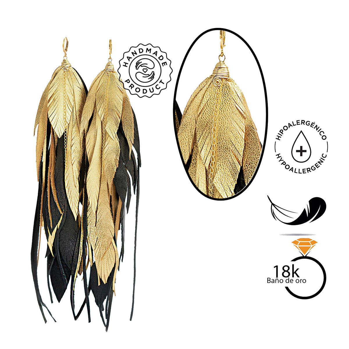 Aretes pluma con perla mayorca elegantes Vangania