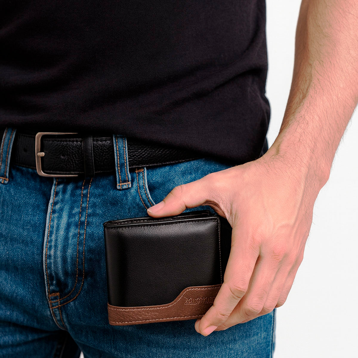 Cartera cafe piel sintetica con tarjetero Polo King Zip