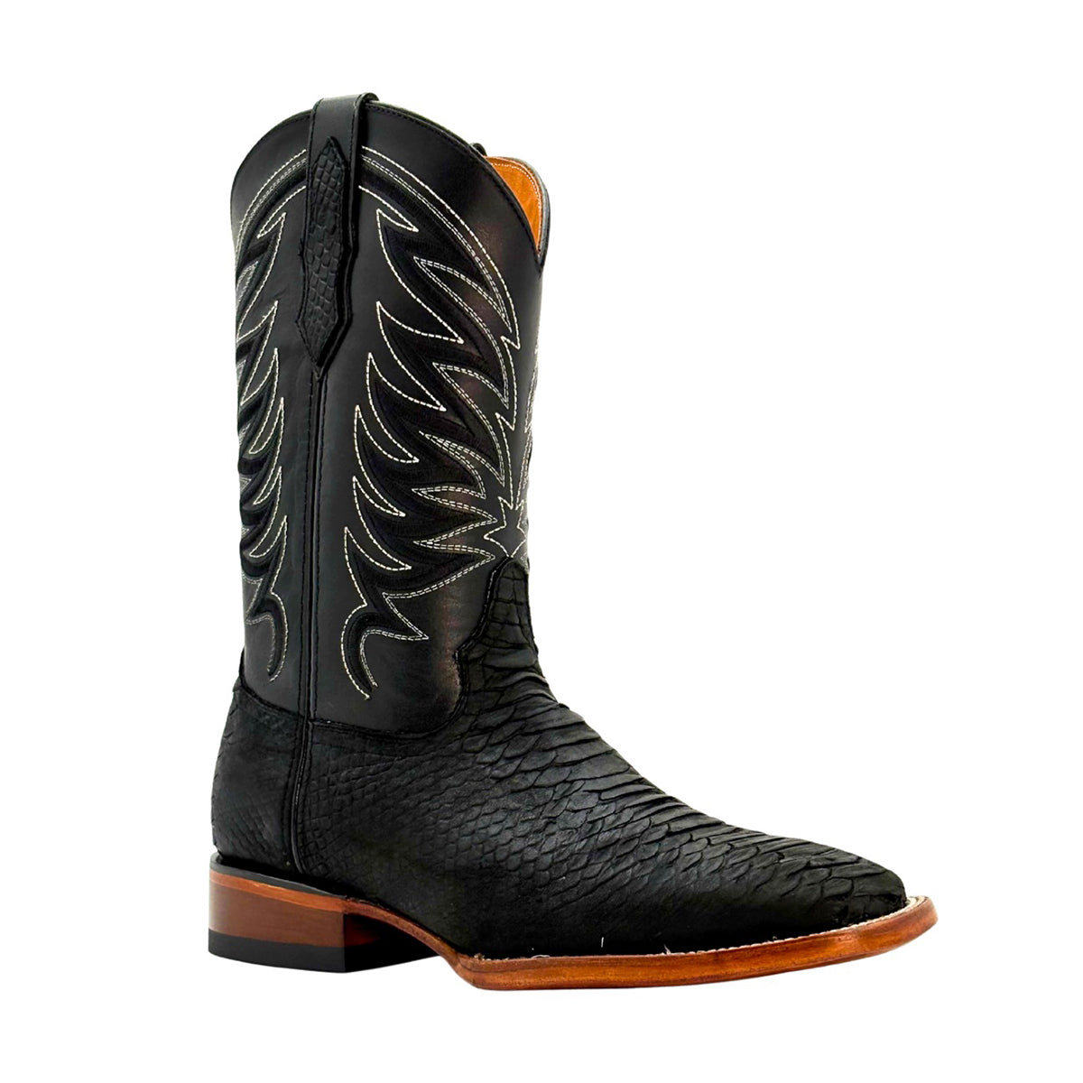 Bota vaquera piel grabado phyton negra Calzado del Bajío-28
