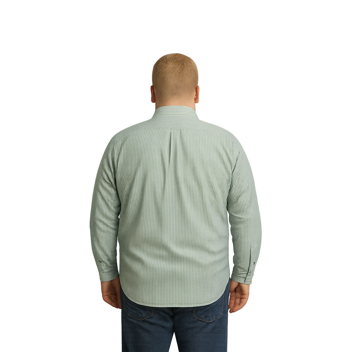 Camisa Big Kong Blanca Rayas Verdes Hombre Grande Formal-4XL