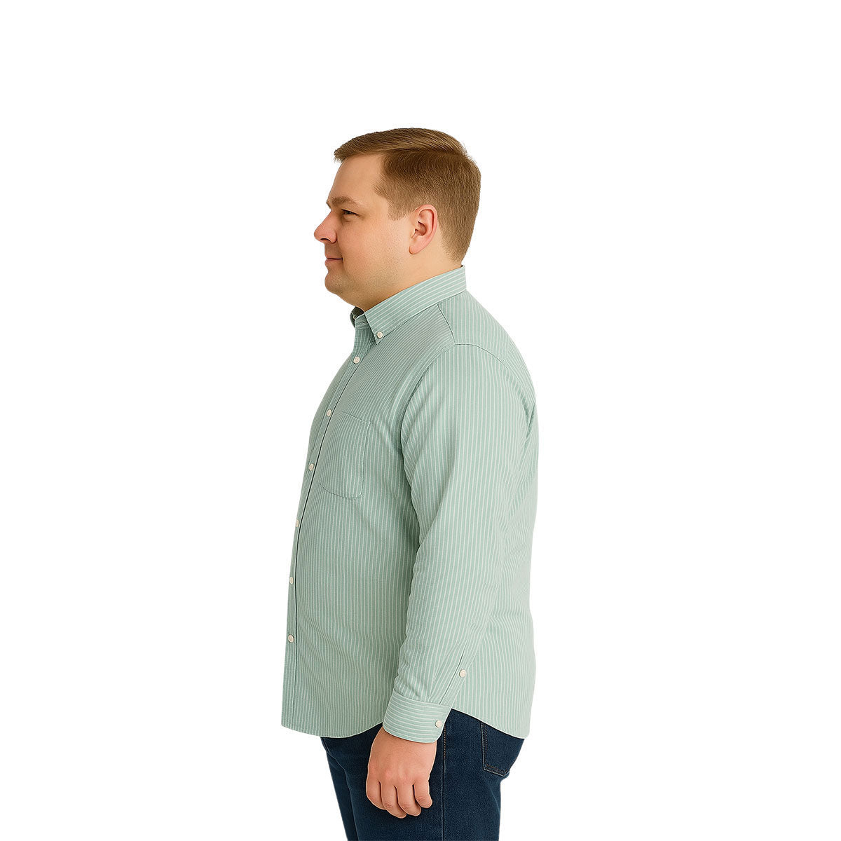 Camisa Big Kong Blanca Rayas Verdes Hombre Grande Formal-2XL