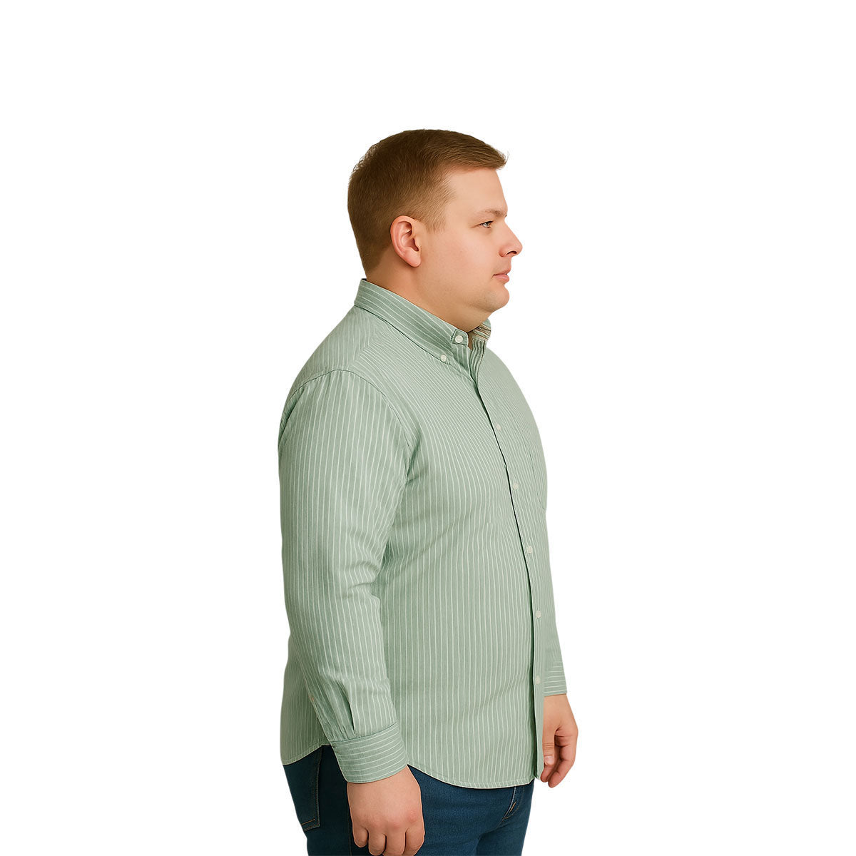 Camisa Big Kong Blanca Rayas Verdes Hombre Grande Formal-2XL
