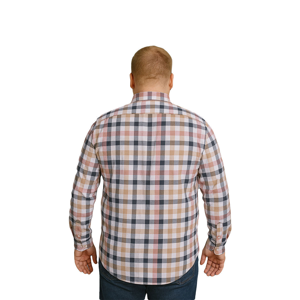 Camisa Big Kong Cuadros Rosa Café Hombre Grande Manga Larga-2XL