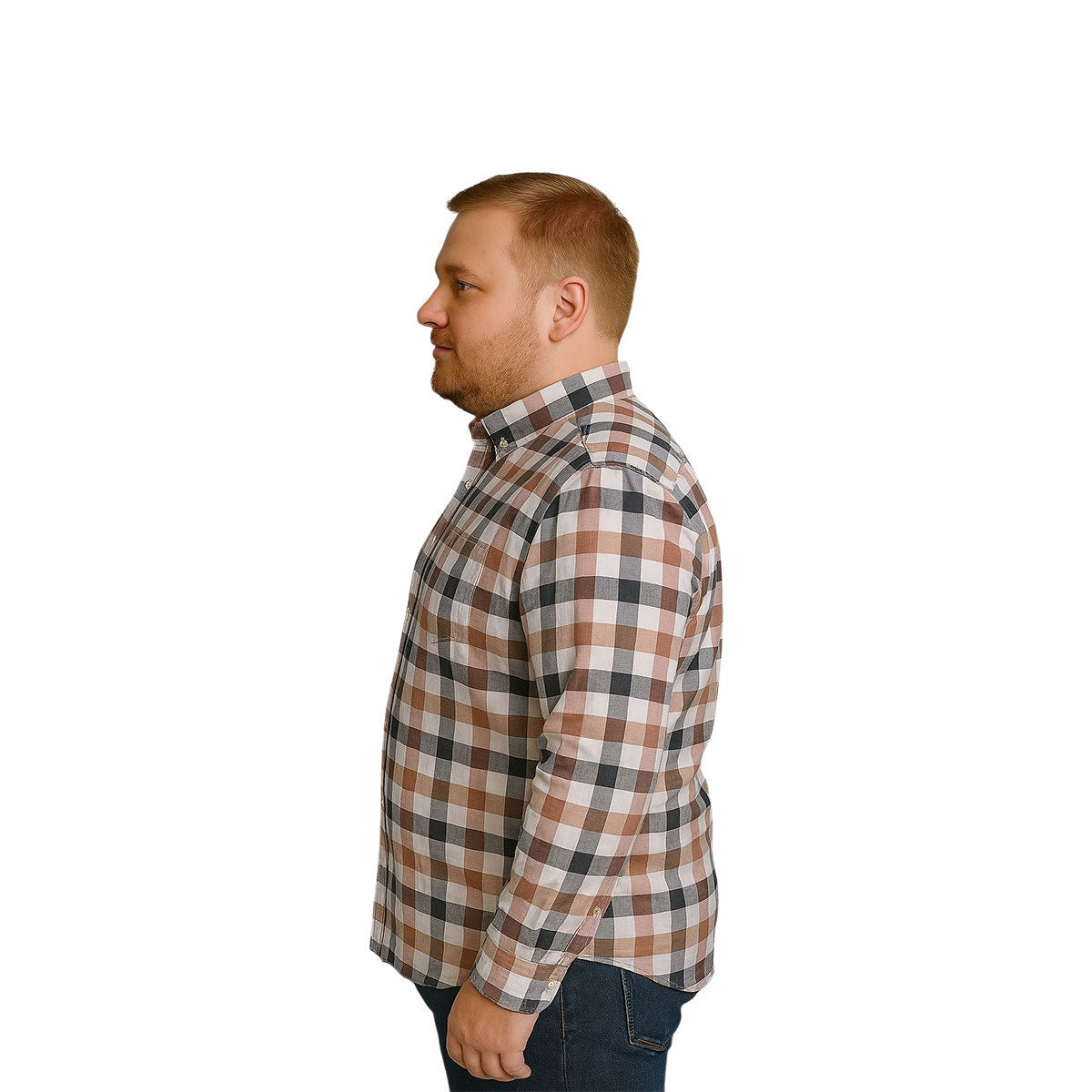 Camisa Big Kong Cuadros Rosa Café Hombre Grande Manga Larga-2XL