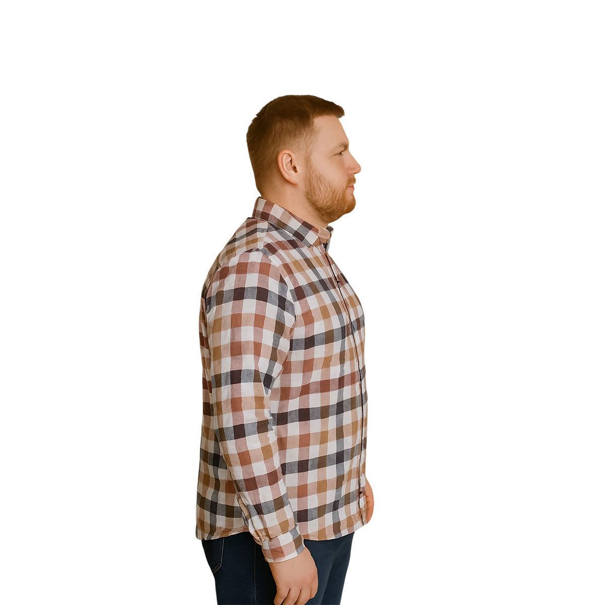 Camisa Big Kong Cuadros Rosa Café Hombre Grande Manga Larga-2XL