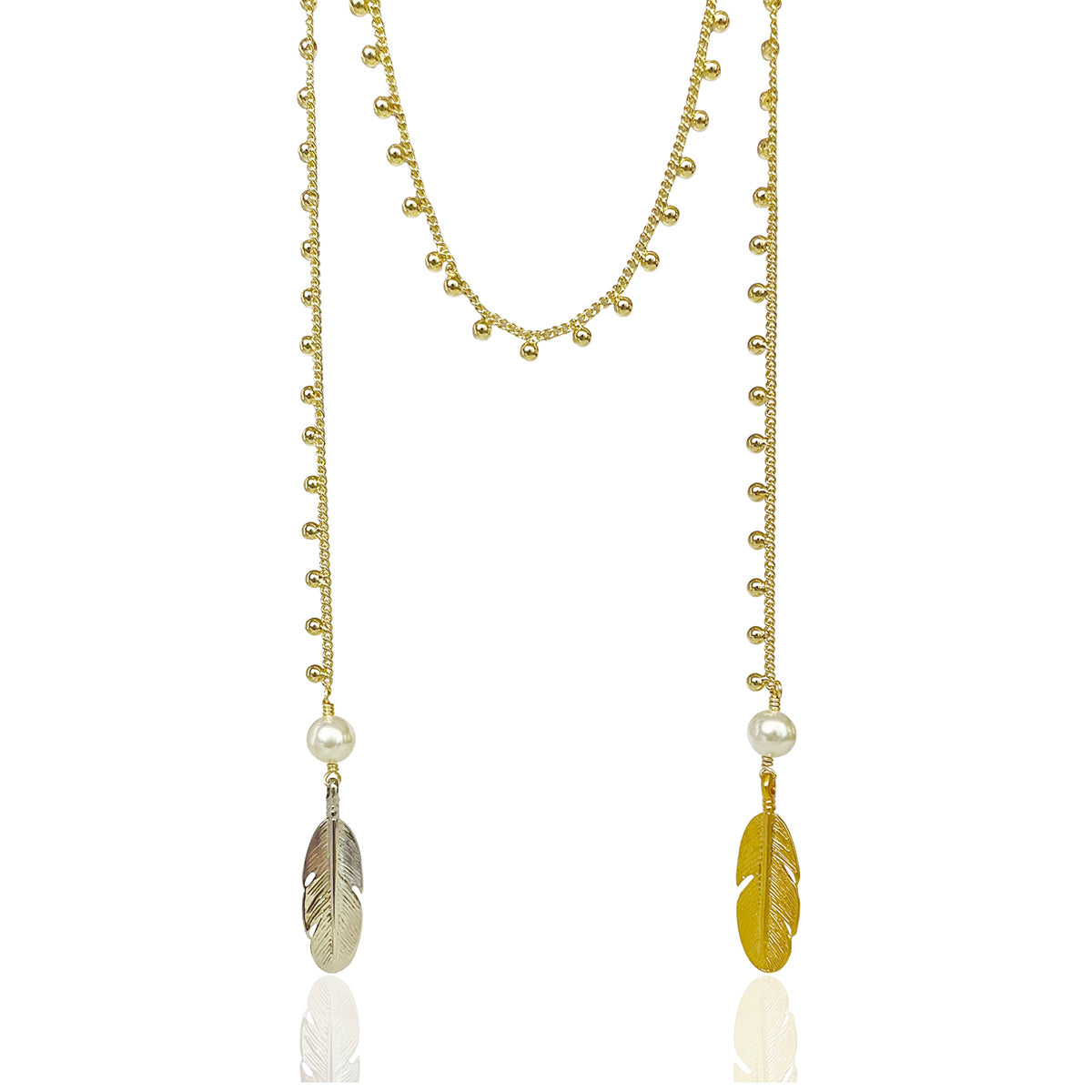 Collar largo ajustable de plumas bicolor Vangania 100cm-100
