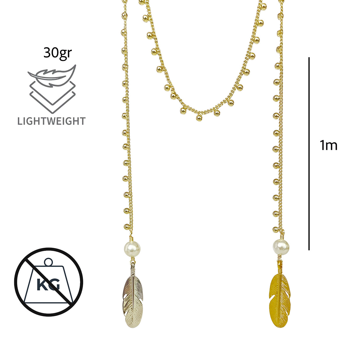 Collar largo ajustable de plumas bicolor Vangania 100cm-100