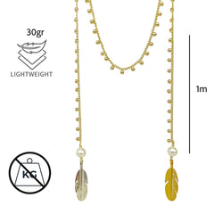 Collar largo ajustable de plumas bicolor Vangania 100cm-100