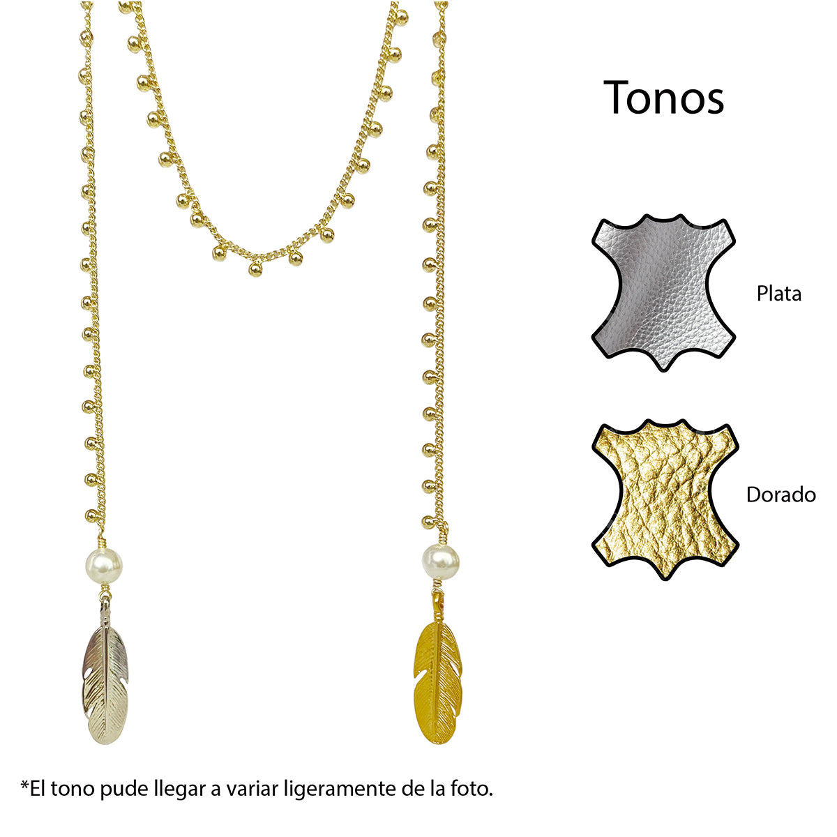 Collar largo ajustable de plumas bicolor Vangania 100cm-100