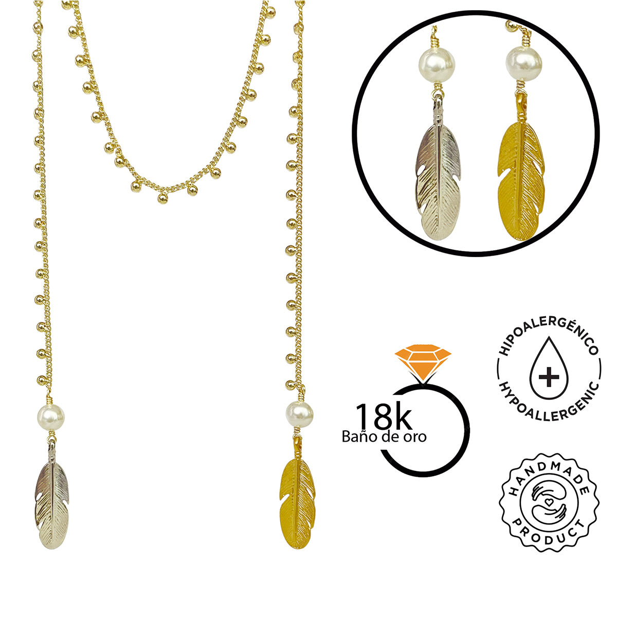 Collar largo ajustable de plumas bicolor Vangania 100cm-100