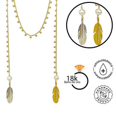 Collar largo ajustable de plumas bicolor Vangania 100cm-100