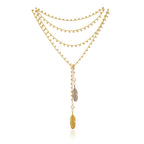 Collar largo ajustable de plumas bicolor dorado plata 100cm