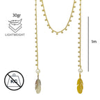 Collar largo ajustable de plumas bicolor dorado plata 100cm