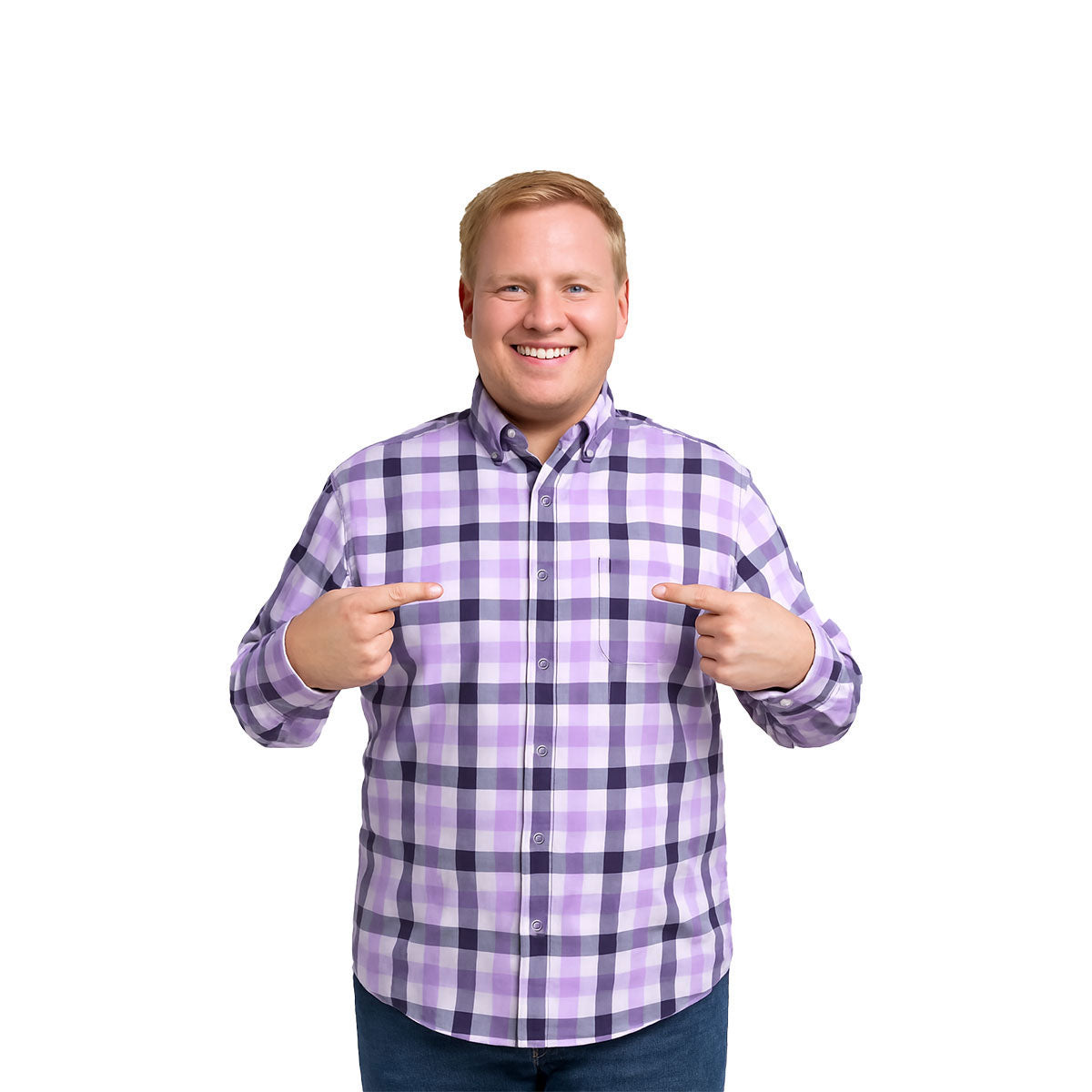 Camisa Big Kong Lila Cuadros Morado Hombre Grande Formal-4XL