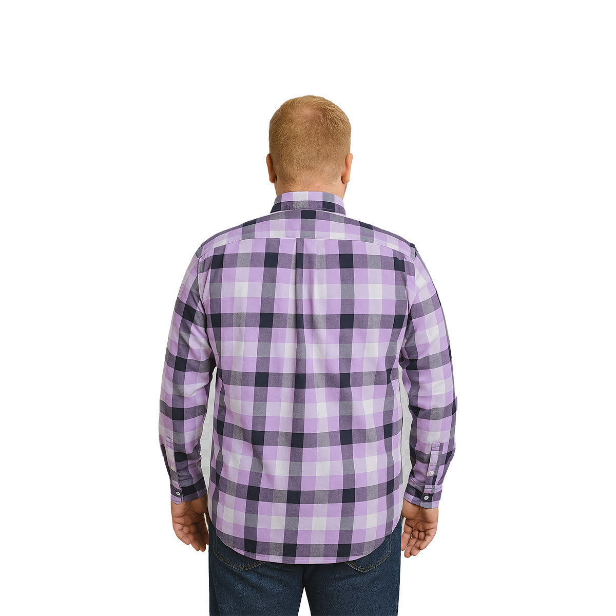 Camisa Big Kong Lila Cuadros Morado Hombre Grande Formal-XL