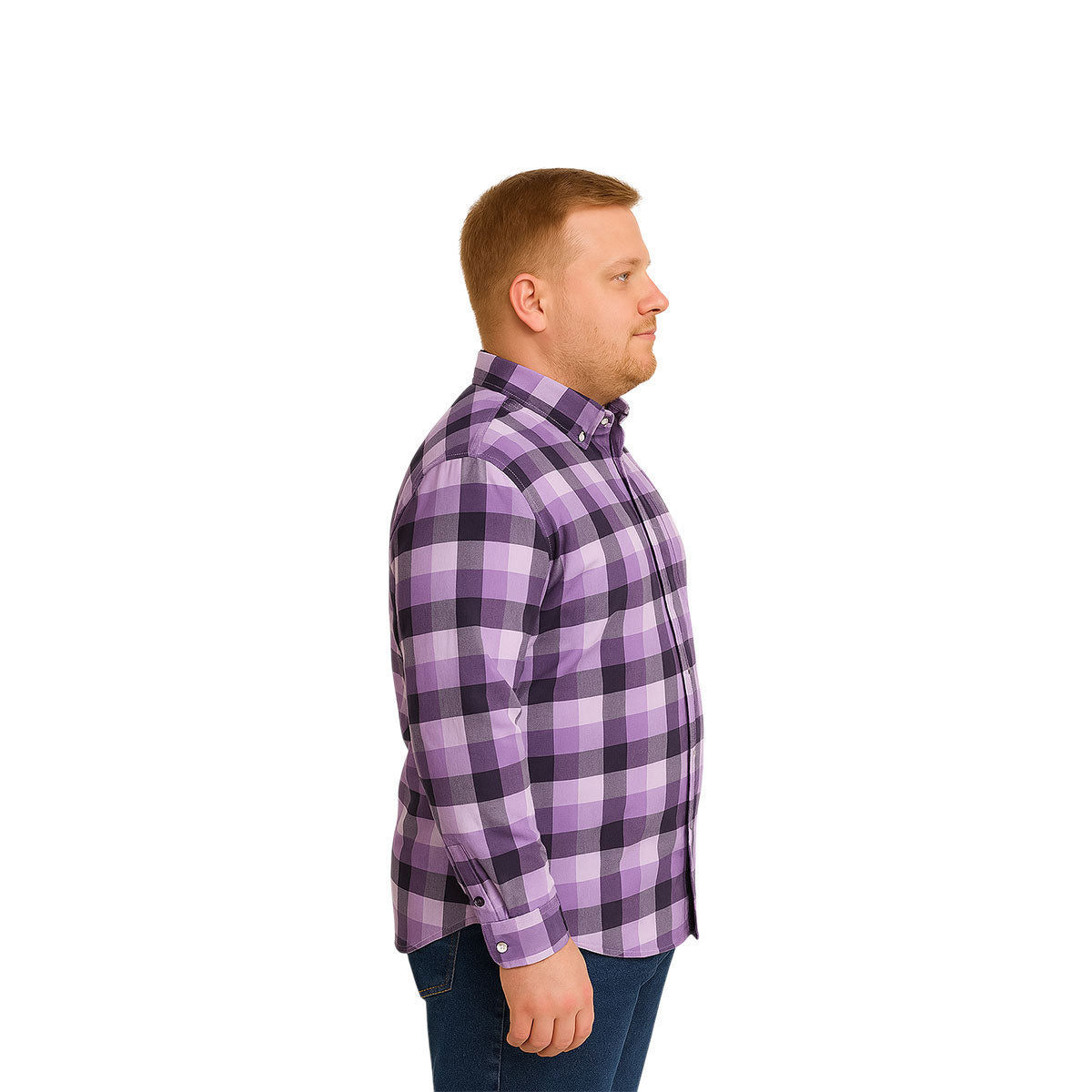 Camisa Big Kong Lila Cuadros Morado Hombre Grande Formal-2XL