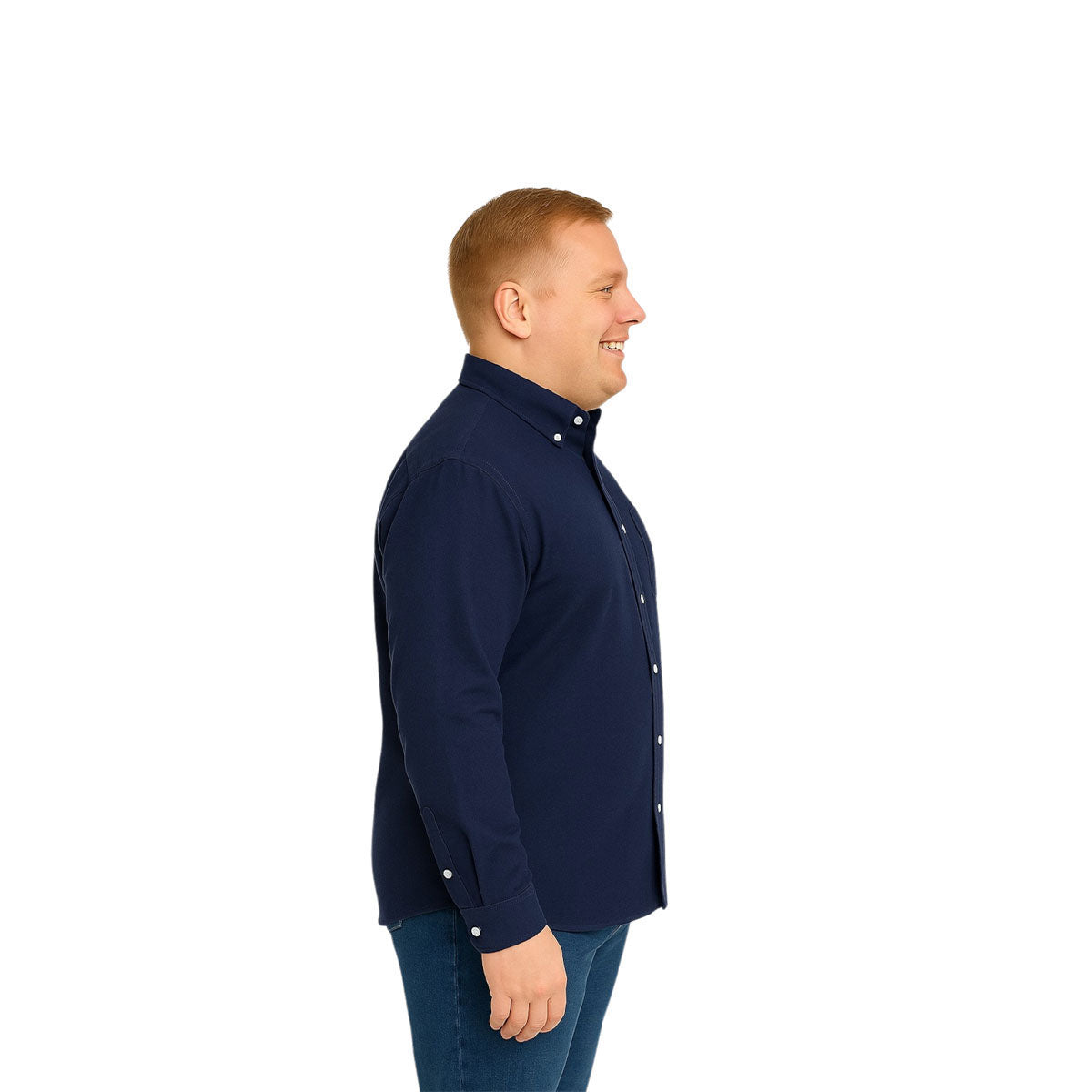 Camisa Big Kong Marino Lisa Hombre Grande Formal Manga Larga-3XL