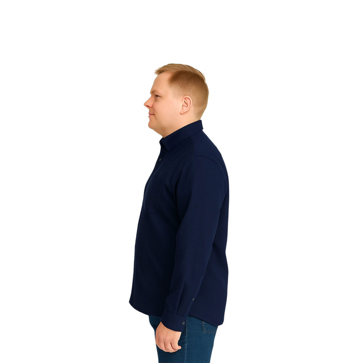 Camisa Big Kong Marino Lisa Hombre Grande Formal Manga Larga-2XL