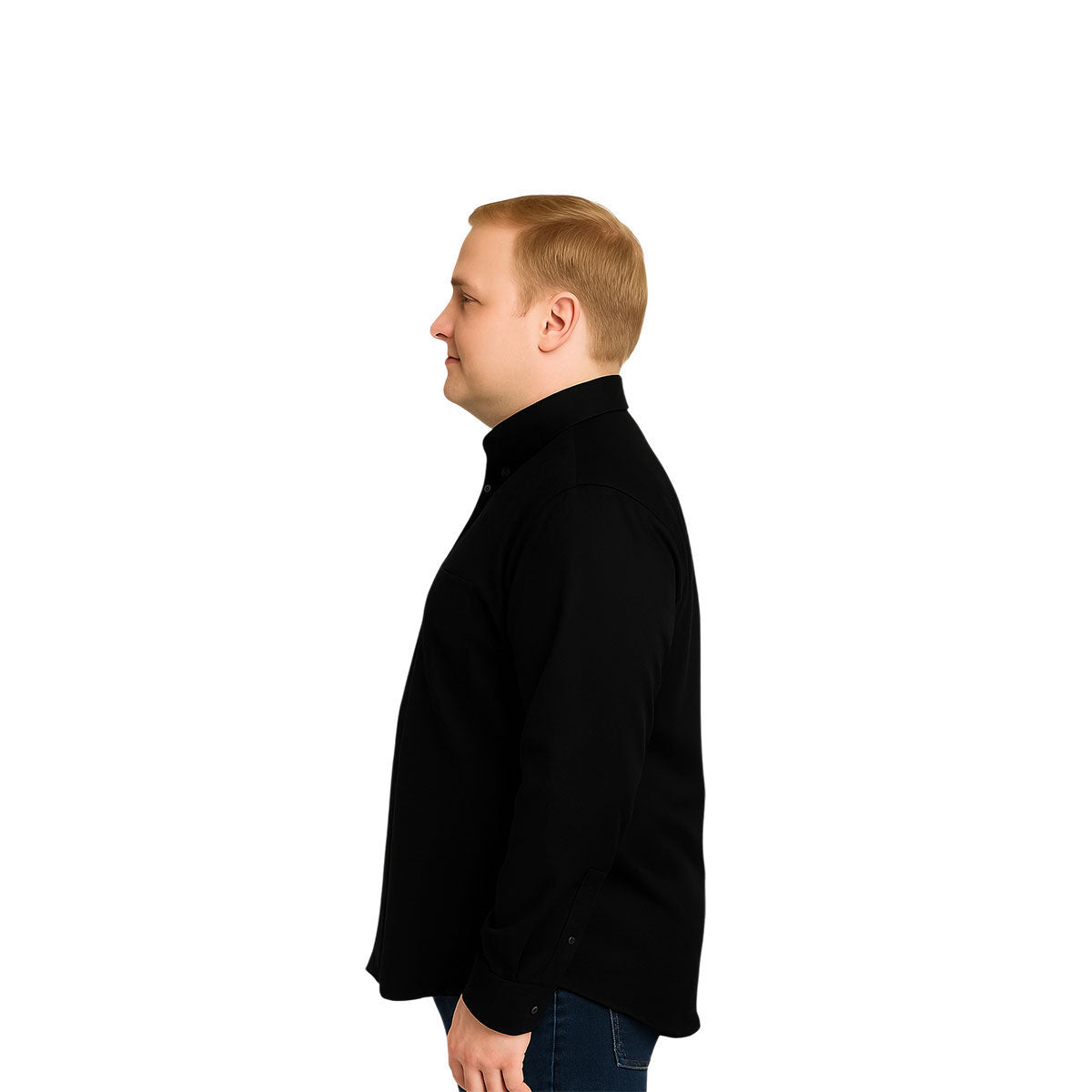 Camisa Big Kong Negra Lisa Hombre Grande Formal Manga Larga-3XL