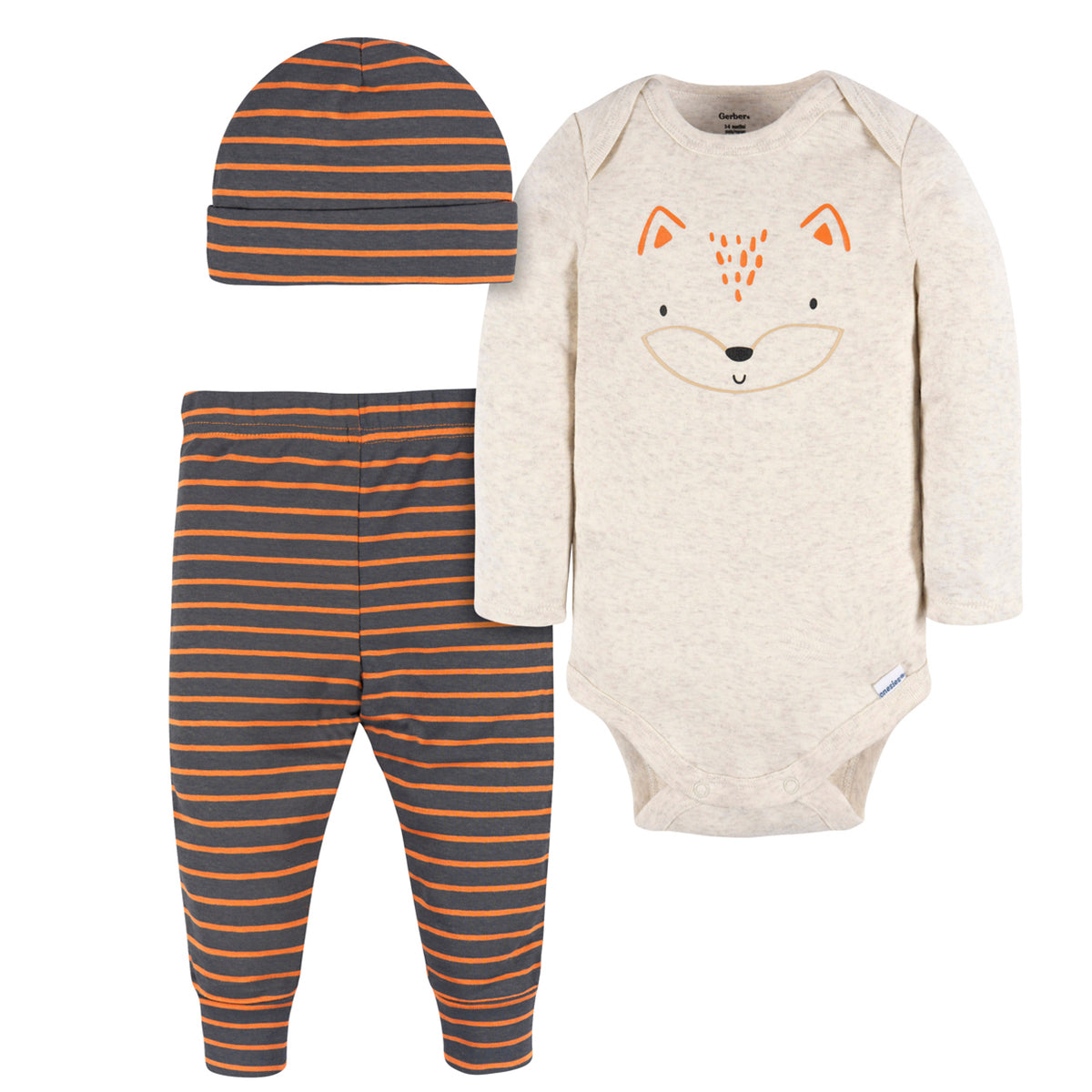 Conjunto Gerber bebé 3 piezas algodón naranja y blanco-6-9M