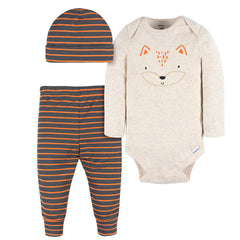Conjunto Gerber bebé 3 piezas algodón naranja y blanco-6-9M