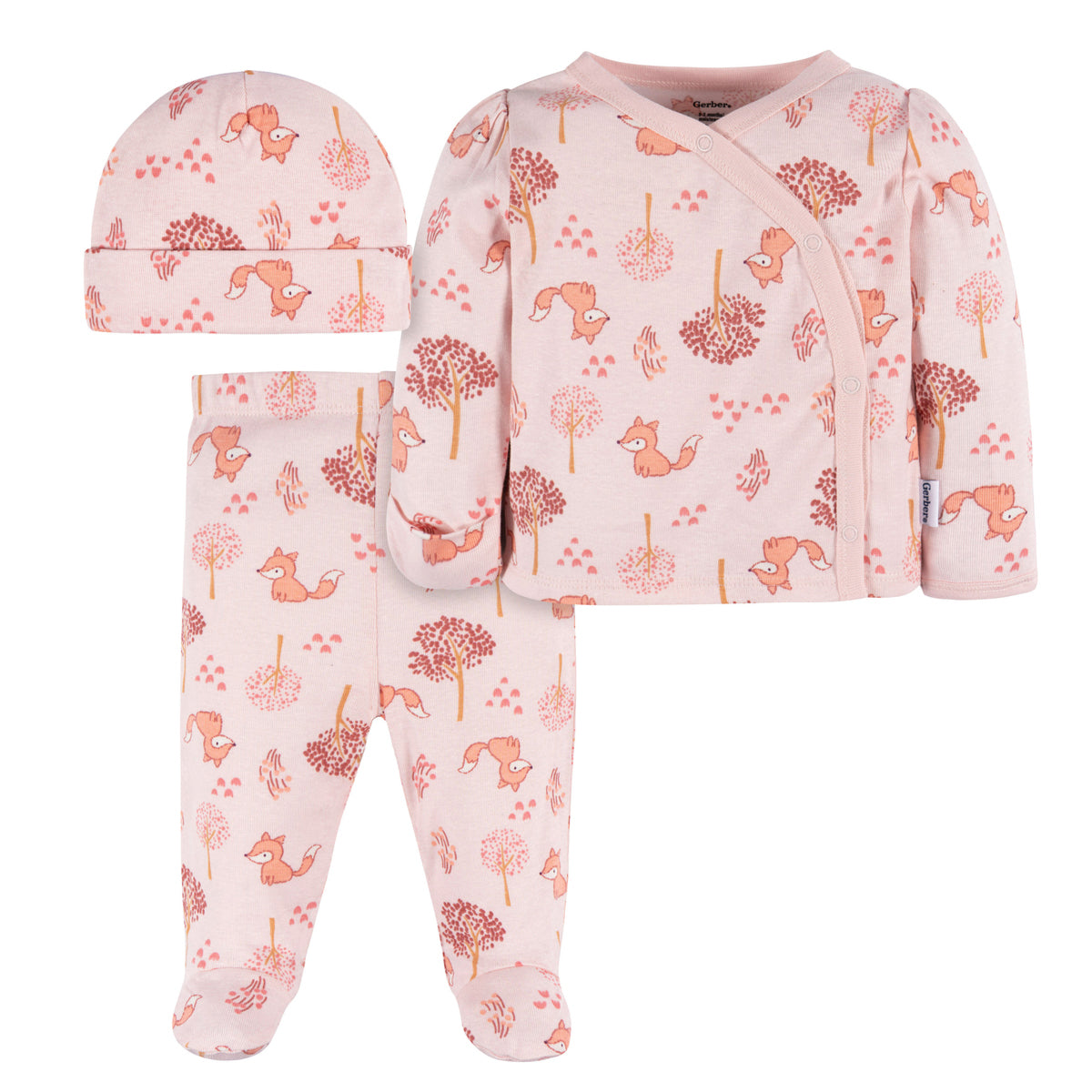 Conjunto Gerber para bebé 3 piezas algodón rosa 0 a 6 meses-0-3M