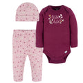Conjunto Gerber bebé 3 piezas mameluco rosa algodón-0-3M