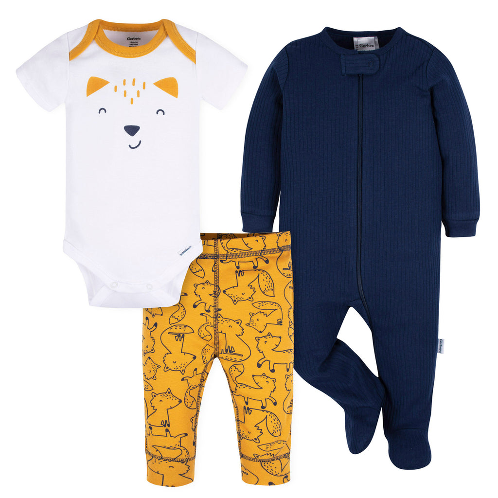 Conjunto Gerber bebé algodón 3 piezas niño 0 a 9 meses-3-6M