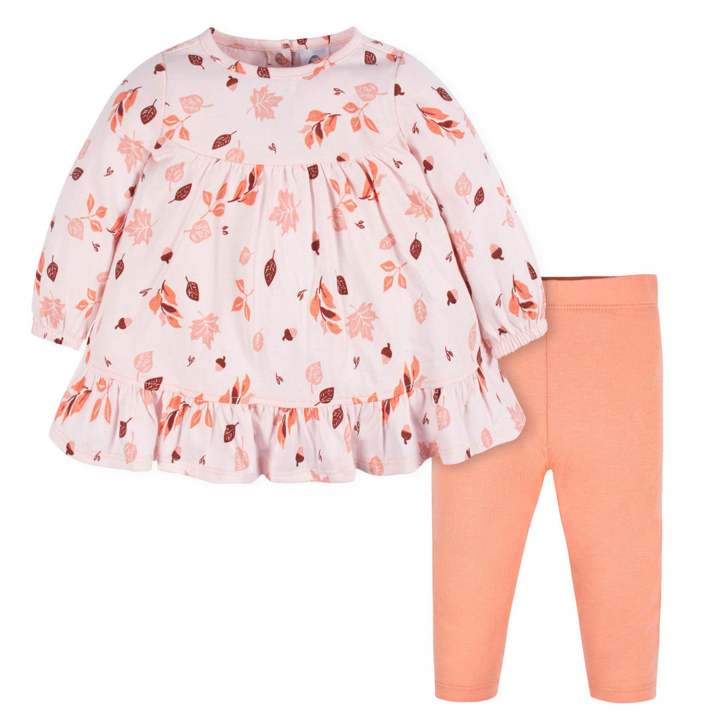 Conjunto bebé niña Gerber vestido y leggings algodón-0-3M, 3-6M, 6-9M, 12M