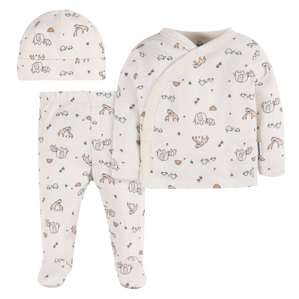 Conjunto Gerber bebé 3 piezas algodón blanco cómodo-0-3M, 0M