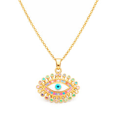 Collar Ojo Turco Moon & Self Iris Astral Baño Oro 18k
