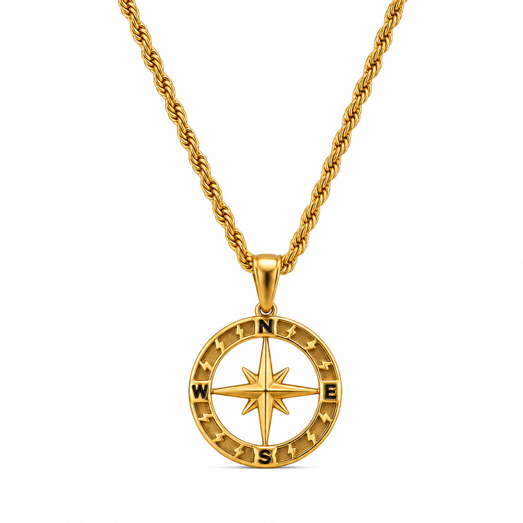 Collar Mujer Gargantilla Polaris Dije Brujula Acero Oro